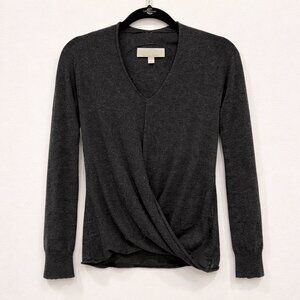 Brochu Walker Wrap Front V-Neck 100% Cashmere Gray Sweater Size P (XS)